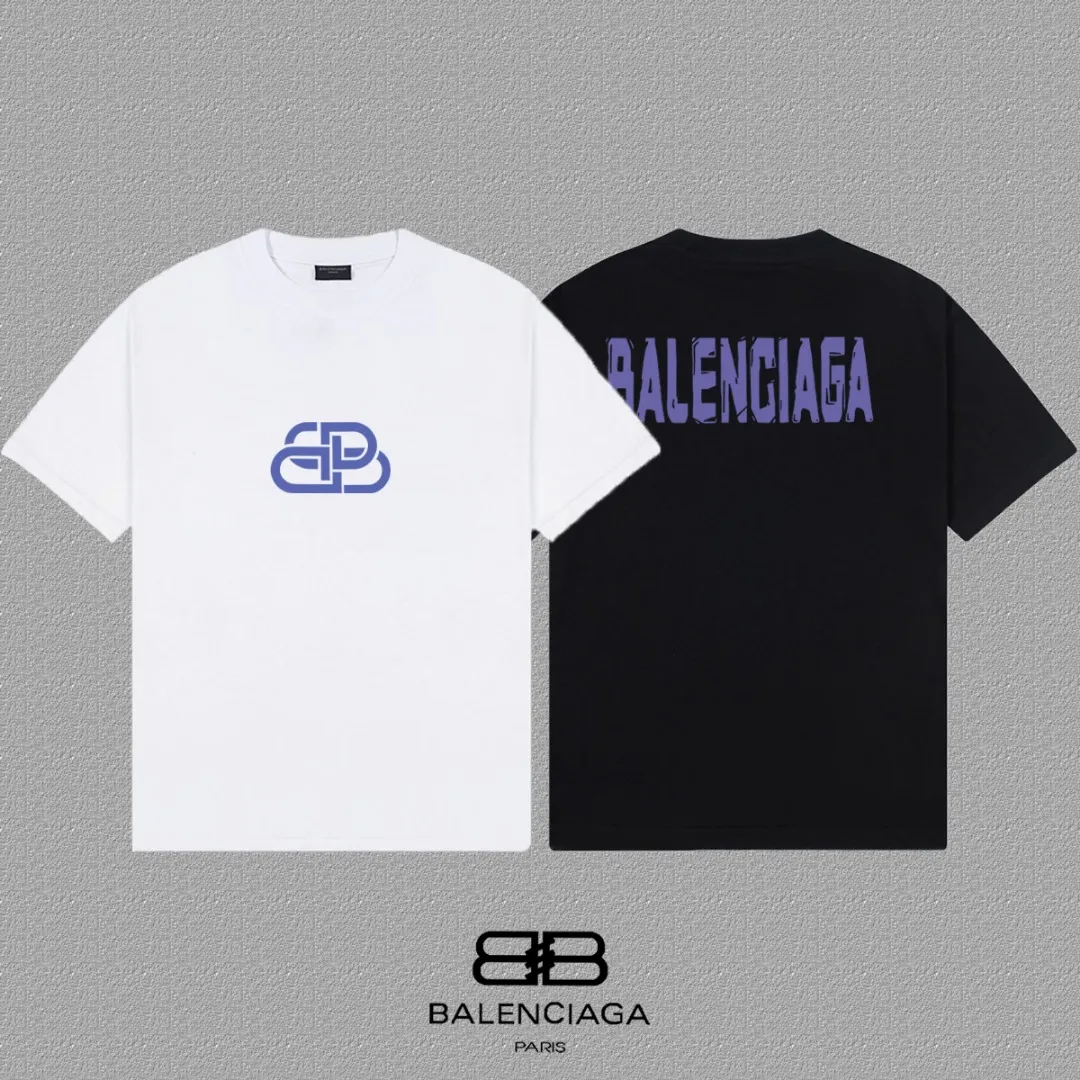 P80✨🔥 BALENCIAGA Paris lettering printed short-sleeved T-shirt. Custom-woven and dyed 300 grams of combed cotton heavyweight fabric. Zero color difference in threads. Perfect details. Different from the current currency version. Welcome to compare. Same Style for men and women. Must-sell in the picture above. Color: White Black Size: 1 2 3 4